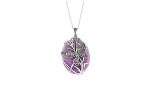 30x25mm Purple Agate and Marcasite Beaded Butterfly Pendant Necklace in Sterling Silver