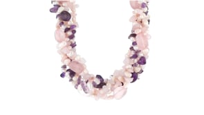 8mm Cultured Pearl and 330.00 ct. t.w. Rose Quartz Torsade Necklace with 145.00 ct. t.w. Amethysts in Sterling Silver