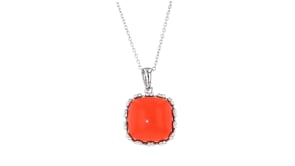 Orange Coral Square Pendant Necklace in Sterling Silver