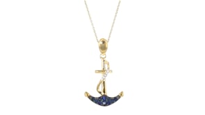 50 ct. t.w. Sapphire Anchor Pendant Necklace with White Topaz Accents in 18kt Gold Over Sterling
