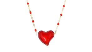 Italian Red Murano Glass Heart Necklace in 18kt Gold Over Sterling