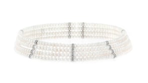 Multi-row 4.5-5mm Cultured Pearl and .23 ct. t.w. Diamond Choker Necklace with Sterling Silver