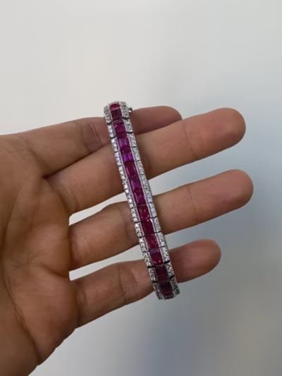Ruby Baguette and Pave Antique Bracelet