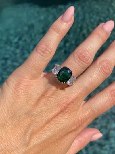 7 Carat Cushion Cut with 2 Carat Cushion Cut Sides-Emerald/CZ-14KT