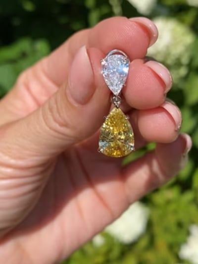 Large Canary Double Pear Drop Earrings (22 TCW)