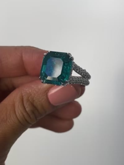 Asscher Cut Emerald Center with Split Shank Pave