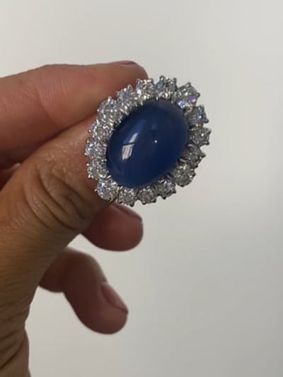 18ct OVAL CABACHON RING F1344-SAP-CZ-14K