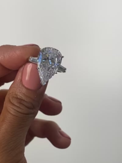 8ct Large Pear-Shape cut Center with 2 Baguette cut stones(.5TCW) on the sides of 8.5 TCW - F167-CZ-14KT