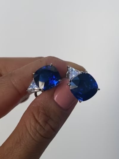 Sapphire Cushion Studs with Trillion Bottoms (22.2 TCW)