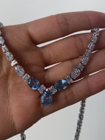 Aqua and Clear Oval and Baguette Necklace