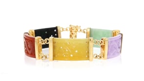 Multicolored Jade Dragon Bracelet with 18kt Gold Over Sterling
