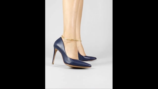 Scarpin Couro Salto Alto Fino Azul Night Sky