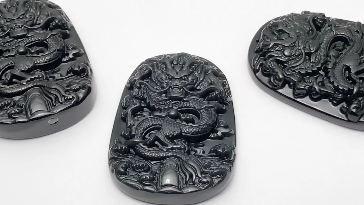 龍（ドラゴン・青龍）の彫刻入り！レインボーオブシディアン（産地