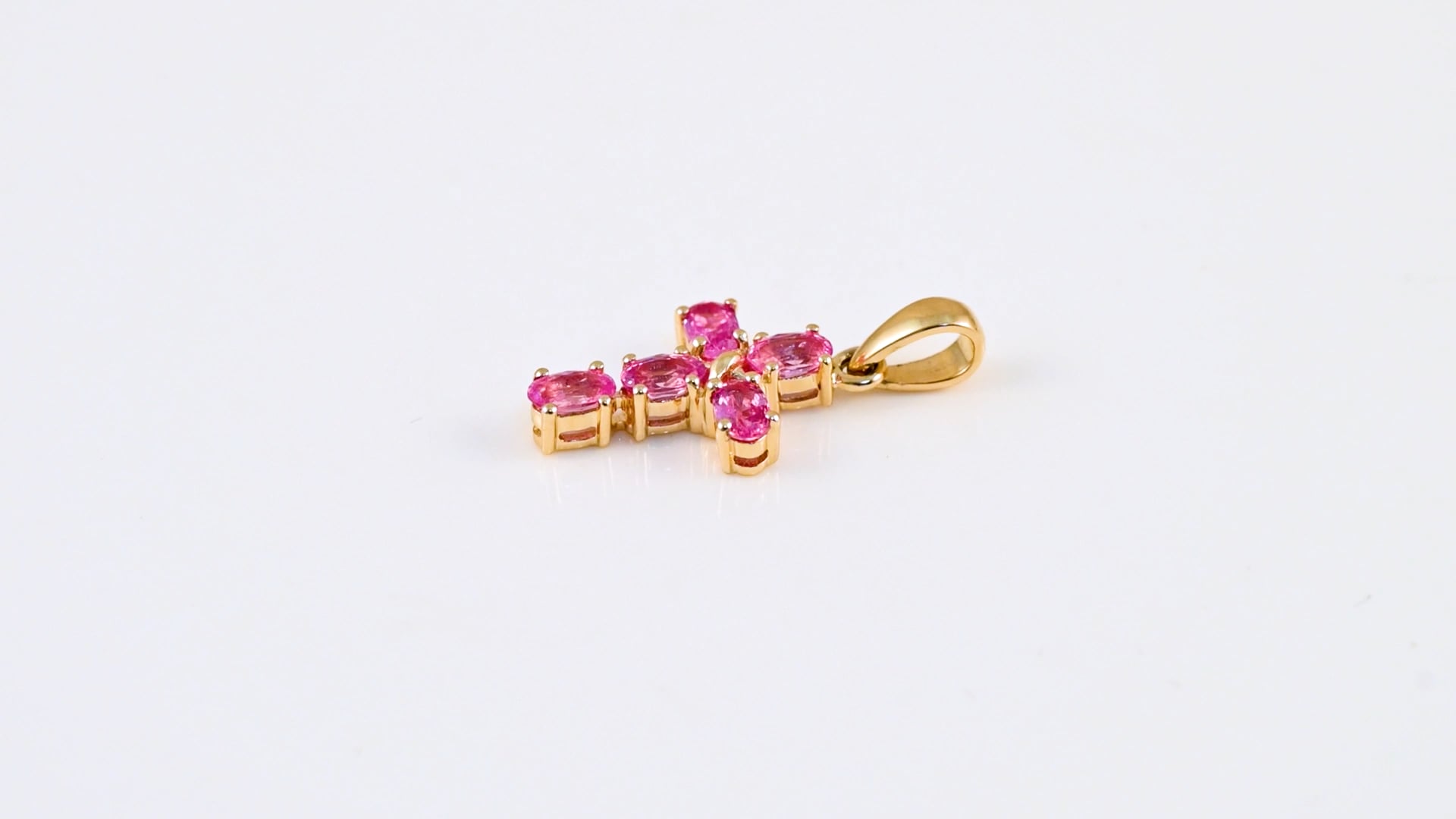 Pendentif Croix Rose En Or 18K Avec Saphirs Roses - Chaîne Maille Palmier - Occasion De Caractère