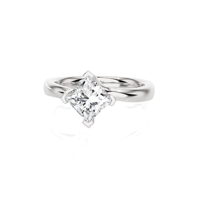 1.00 carat bague solitaire en or blanc avec un diamant de laboratoire princesse