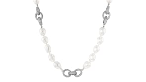 7.5-8.5mm Cultured Semi-Baroque Pearl and 2.00 ct. t.w. White Topaz Oval-Link Necklace in Sterling Silver
