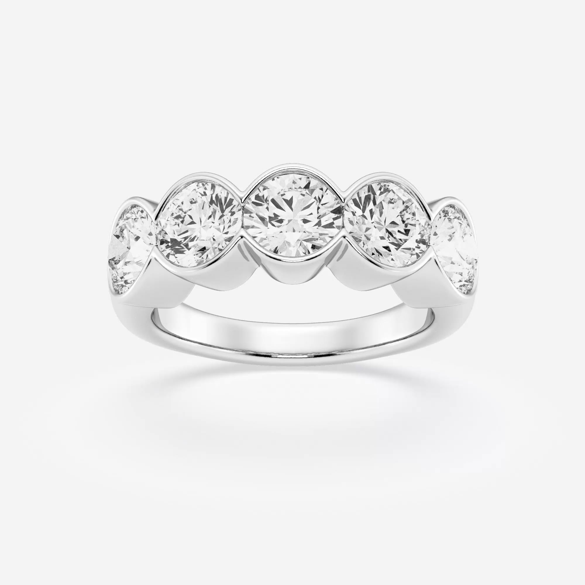 product video for 3 ctw Round Lab Grown Diamond Half Bezel Five Stone Anniversary Band