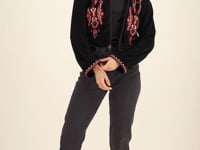black velvet jacket with pink embroidery