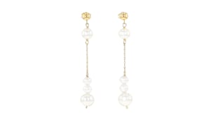 4-8mm Cultured Pearl Linear Drop Earrings in 14kt Yellow Gold