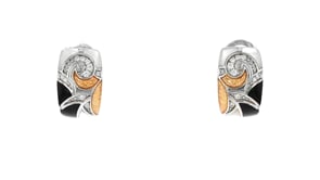 Belle Etoile Moon River Mother-of-Pearl and Onyx Earrings with CZ Accents in Two-Tone Sterling Silver