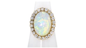 C. 1920 Vintage Opal Ring with 1.10 ct. t.w. Diamonds in 12kt Yellow Gold
