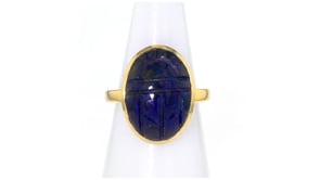 16.00 Carat Sapphire Scarab Ring in 18kt Yellow Gold Over Sterling