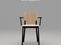 A wooden side chair with armrests