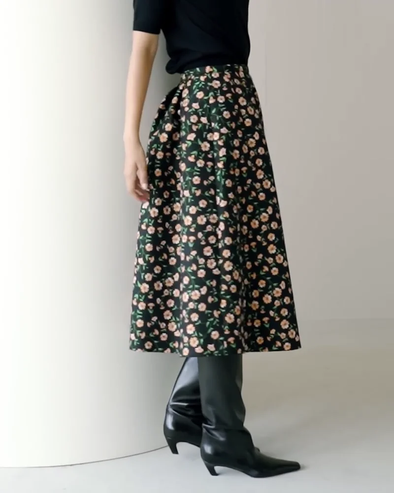 ボタニカルジャカード・タックフレアスカート/40代50代からの