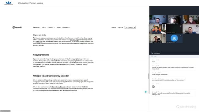 Neuerungen in ChatGPT, Copyright Shield für generierte Texte und Bilder, KI-Texterkennung & SEO, Guidlines zu KI-Texten, Eigene Daten & Live-Daten in ChatGPT bekommen und wo man Zugriff auf die neuste Version von ChatGPT 4 hat mit Michael Klein vom 13.11