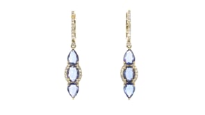 7.70 ct. t.w. Sapphire and .35 ct. t.w. Diamond Drop Earrings in 14kt Yellow Gold