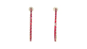 8.50 ct. t.w. Ruby Inside-Outside Hoop Earrings with .34 ct. t.w. Diamonds in 14kt Yellow Gold