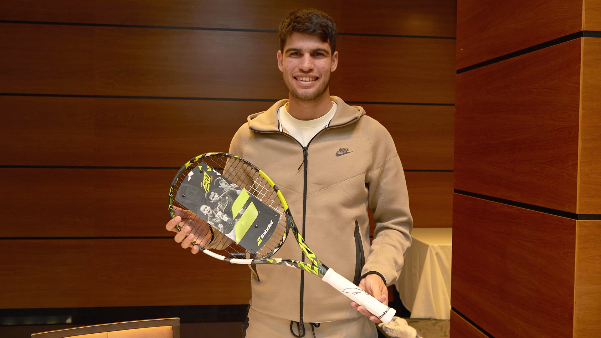 Carlos Alcaraz Signed and Framed Black and Yellow Babolat Pure