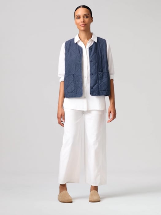 Eileen Fisher Quilted Button-down Silk Vest in Blue