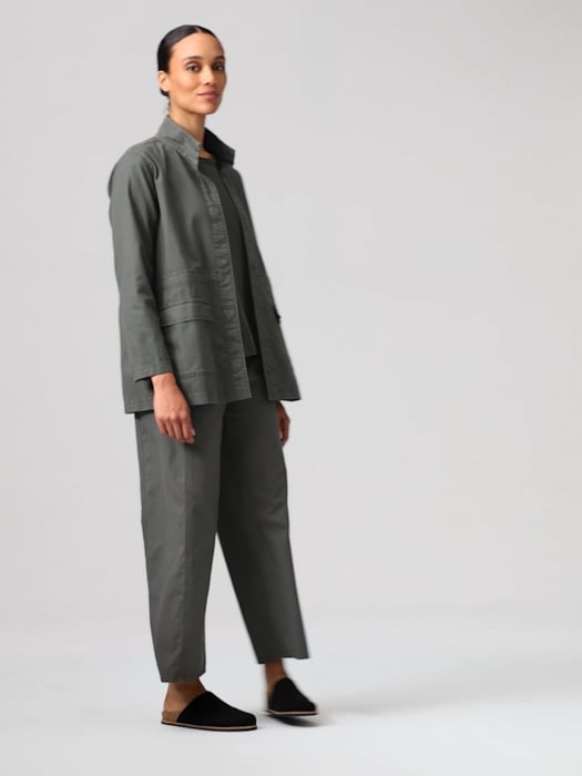 Cotton Hemp Stretch Stand Collar Jacket | EILEEN FISHER