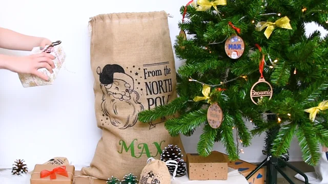 Lot de 4 hottes du Père Noël effet toile de jute naturelle