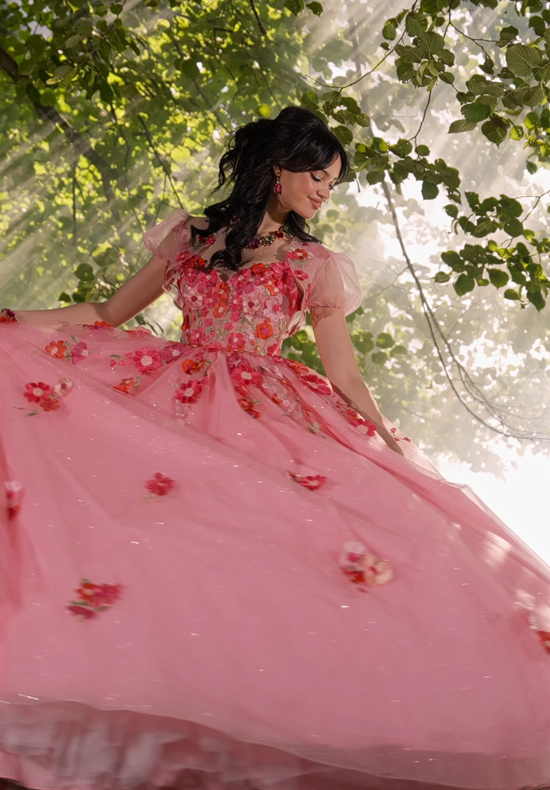 Crystal Beaded Floral Lace Quinceañera Dress