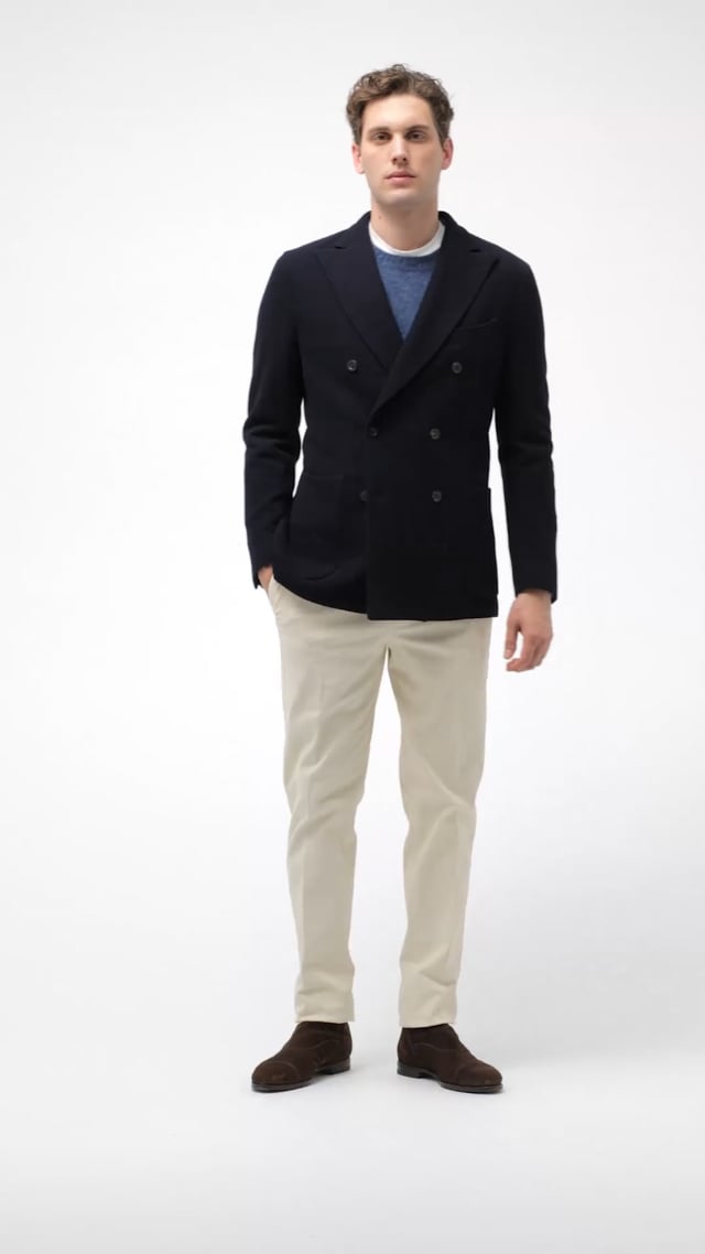 Virgin wool and cotton double-breasted K-Jacket in Dark blue