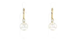 7-7.5mm Cultured Akoya Pearl Drop Earrings with .10 ct. t.w. Diamonds in 14kt Yellow Gold