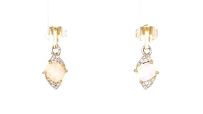 Ethiopian Opal Drop Earrings with Diamond Accents in 14kt Yellow Gold