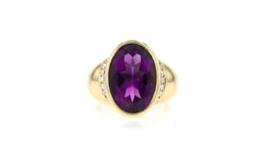 C. 1980 Vintage 10.50 Carat Amethyst Ring with .25 ct. t.w. Diamonds in 14kt Yellow Gold