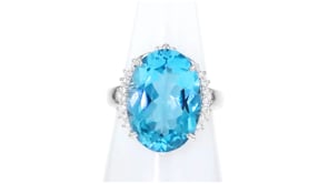 C. 1990 Vintage 13.44 Carat Swiss Blue Topaz and .20 ct. t.w. Diamond Ring in Platinum