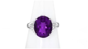 C. 1990 Vintage 4.12 Carat Amethyst Ring with Diamond Accents in Platinum