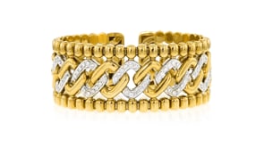 C. 1980 Vintage 1.50 ct. t.w. Diamond Square-Link Cuff Bracelet in 18kt Two-Tone Gold