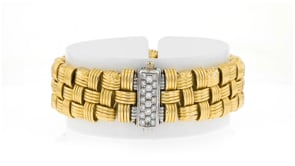 C. 1990 Vintage .65 ct. t.w. Diamond Basketweave Bracelet in 18kt Two-Tone Gold