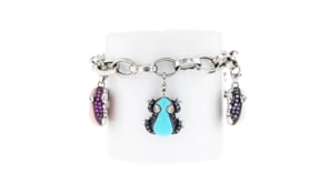 C. 1990 Vintage 3.60 ct. t.w. Multi-Gemstone and .40 ct. t.w. Diamond Frog Charm Bracelet in 18kt White Gold