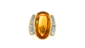 C. 1980 Vintage 15.00 Carat Citrine and .70 ct. t.w. Diamond Cocktail Ring in 14kt Yellow Gold
