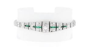 C. 1935 Vintage 2.75 ct. t.w. Diamond and .33 ct. t.w. Emerald Bracelet in Platinum
