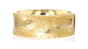 C. 1960 Vintage 14kt Yellow Gold Etched Floral Bangle Bracelet