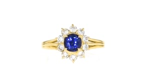 C. 1990 Vintage .85 Carat Sapphire and .50 ct. t.w. Diamond Ring in 18kt Yellow Gold