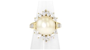C. 1980 Vintage 13mm Cultured Golden South Sea Pearl and 2.75 ct. t.w. Diamond Ring in 18kt Yellow Gold
